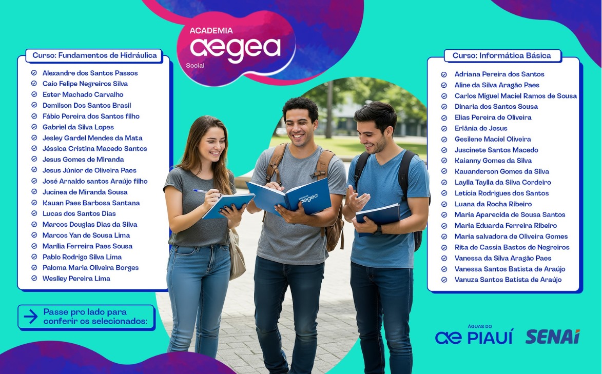 Matrículas abertas: confira a lista dos selecionados para os cursos gratuitos da Águas do Piauí