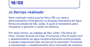 Águas do Piauí atua em reparo emergencial no Sistema Piaus após chuvas e ventos intensos em São Julião