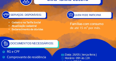 Mutirão da Tarifa Social será realizado nesta terça (26) em Isaías Coelho